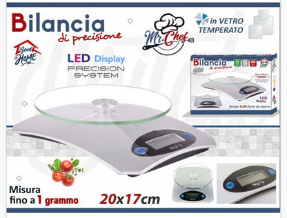 Bilancia da Cucina Digitale di Precisione Mr. Chef® | Piatto in Vetro Temperato, Misura Fino a 1 Grammo, 5 Kg