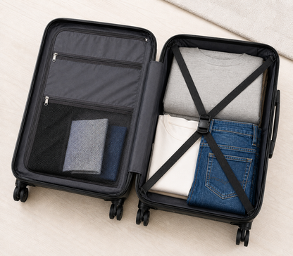 Set Valigie Rigide 3 Pezzi ABS Nero – Trolley Cabina 20”, Media 24”, Grande 28” – Ruote 360°, Lucchetto TSA, Manico Telescopico – Leggere, Resistenti, Valigie Viaggio