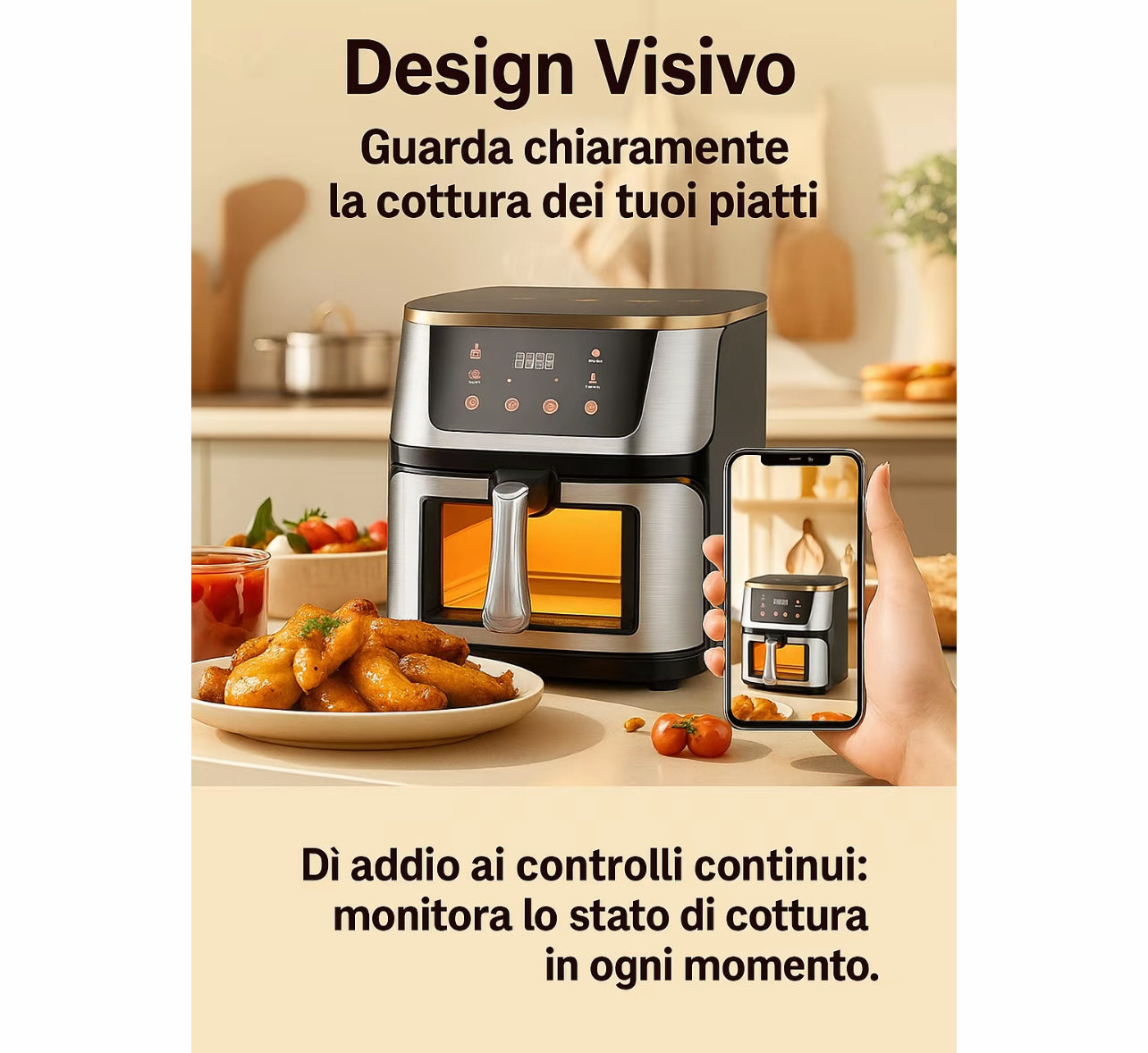 Friggitrice ad Aria Smart con Display LED e Finestra Panoramica 15L