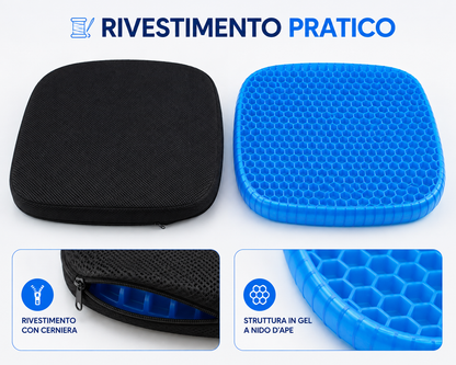 Cuscino in Gel per Seduta con Struttura a Nido d’Ape, Cuscino Comfort con Rivestimento Nero, per Sedia Ufficio, Casa, Auto e Gaming, Design Flessibile Blu