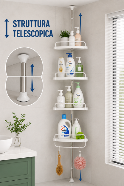 Titolo prodotto

Scaffale Angolare Telescopico a 4 Ripiani, Organizer Salvaspazio da Bagno, Mensole Portaoggetti ad Angolo con Asta Regolabile, per Doccia, Bagno, Lavanderia e Zona di Servizio, Bianco