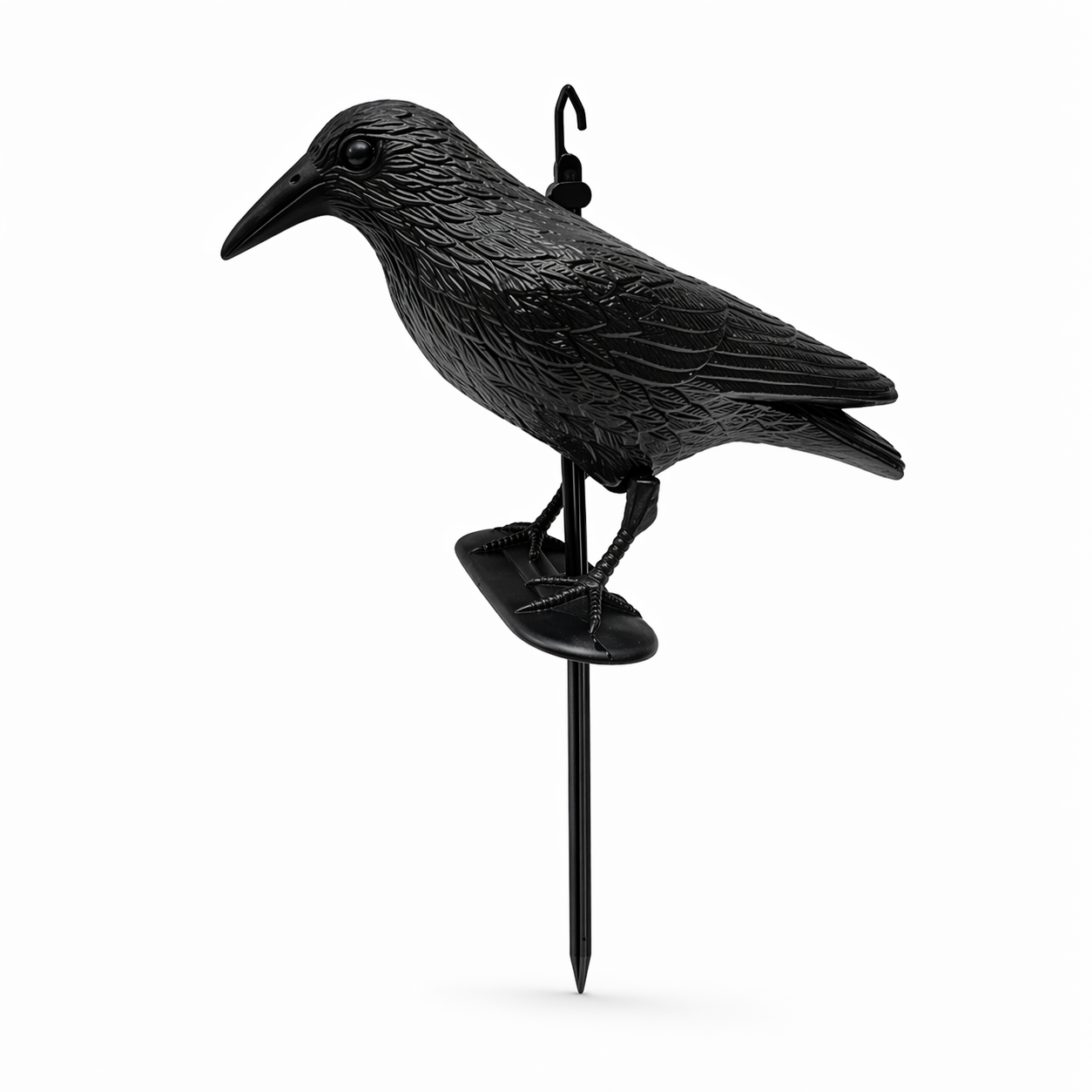 Corvo Spaventapasseri Grande 43 cm con Picchetto 32 cm, Dissuasore Uccelli Realistico Anti Piccioni per Giardino Balcone Terrazzo, Protezione Piante Orto