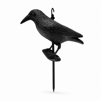 Corvo Spaventapasseri Grande 43 cm con Picchetto 32 cm, Dissuasore Uccelli Realistico Anti Piccioni per Giardino Balcone Terrazzo, Protezione Piante Orto