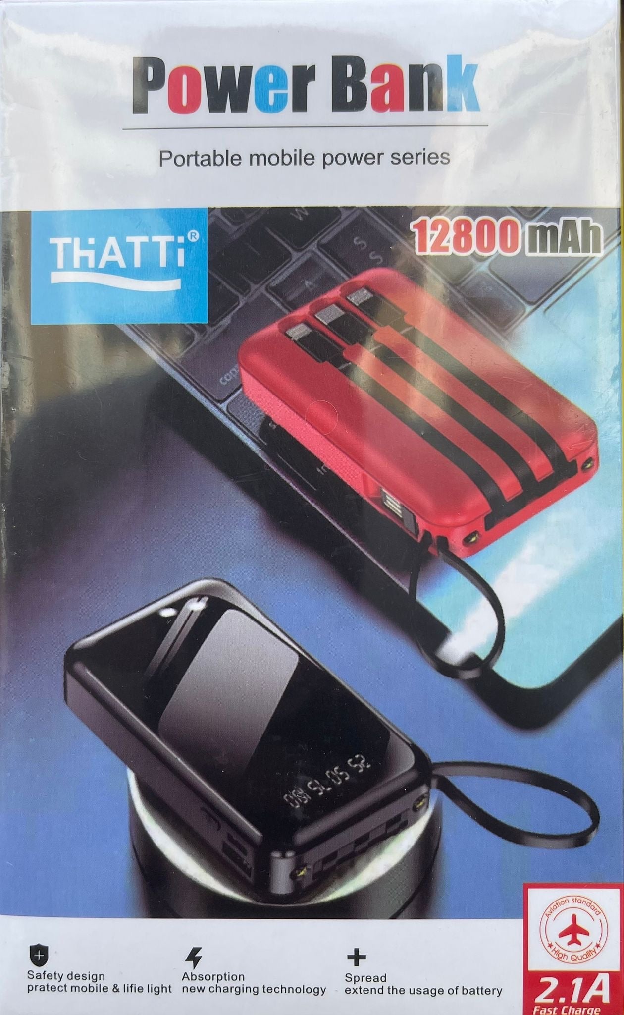 Power Bank 12800 mAh — Caricatore Portatile 2.1A | Batteria Esterna USB, Display LED, Dual USB — Compatibile iPhone/Android, Viaggio & Emergenza