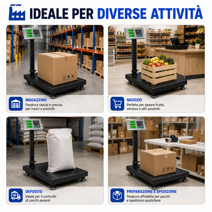 BDIT ACCESSORI Bilancia Digitale Professionale 300 kg, Bilancia Elettronica a Piattaforma con Display LCD e Tastiera, Ampia Pedana, per Magazzino, Deposito, Negozio e Pacchi