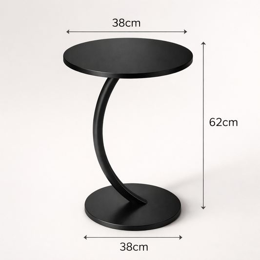Tavolino Laterale Moderno Curvo, Tavolino Rotondo da Divano Salotto, Tavolo Compatto per Laptop, Caffè e Decorazioni, Design Minimal Salvaspazio, Nero 38x40x62 cm