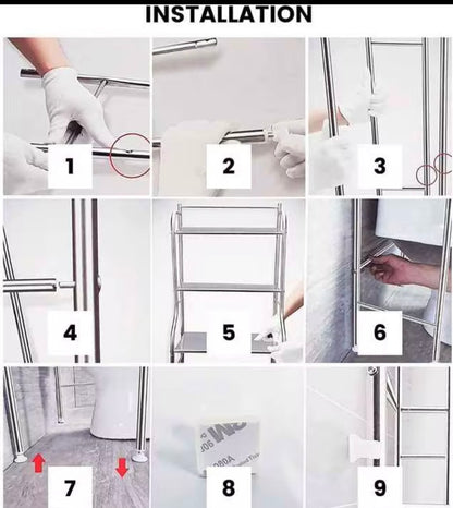 Porta Oggetti Scaffale Salvaspazio sopra Lavatrice - Organizer da Bagno e Lavanderia a 3 Ripiani in Metallo