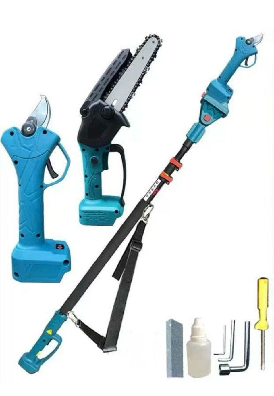 Kit Potatura 3 in 1 a Batteria: Forbici Elettriche + Mini Motosega 6” + Asta Telescopica 128–248 cm, Potatore a Palo per Giardino Viti e Arbusti - BDIT ACCESSORI