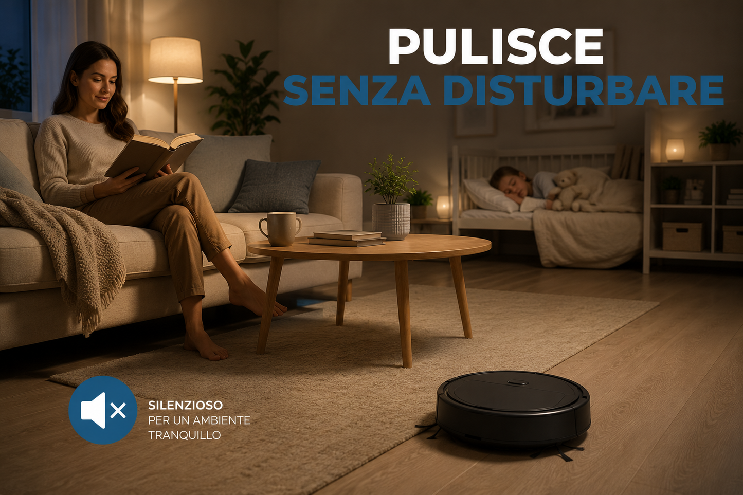 Robot Aspirapolvere Automatico per Casa e Ufficio, Aspirazione Potente, Compatto e Silenzioso, Pulizia di Polvere, Capelli e Briciole, Ideale per Pavimenti e Tappeti Sottili
