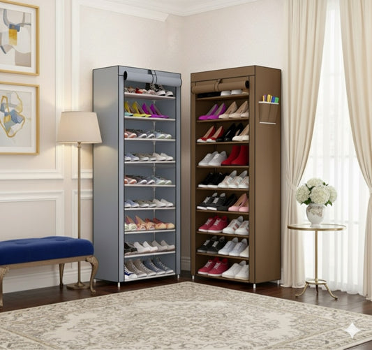 Scarpiera Verticale Salvaspazio con Copertura Antipolvere | 9 Ripiani (160x60x30 cm)