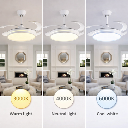 Ventilatore da Soffitto con Luce LED, Pale Retrattili 120 cm, Telecomando Incluso, 3 Temperature Luce, 6 Velocità, Timer, Design Moderno per Soggiorno Camera da Letto