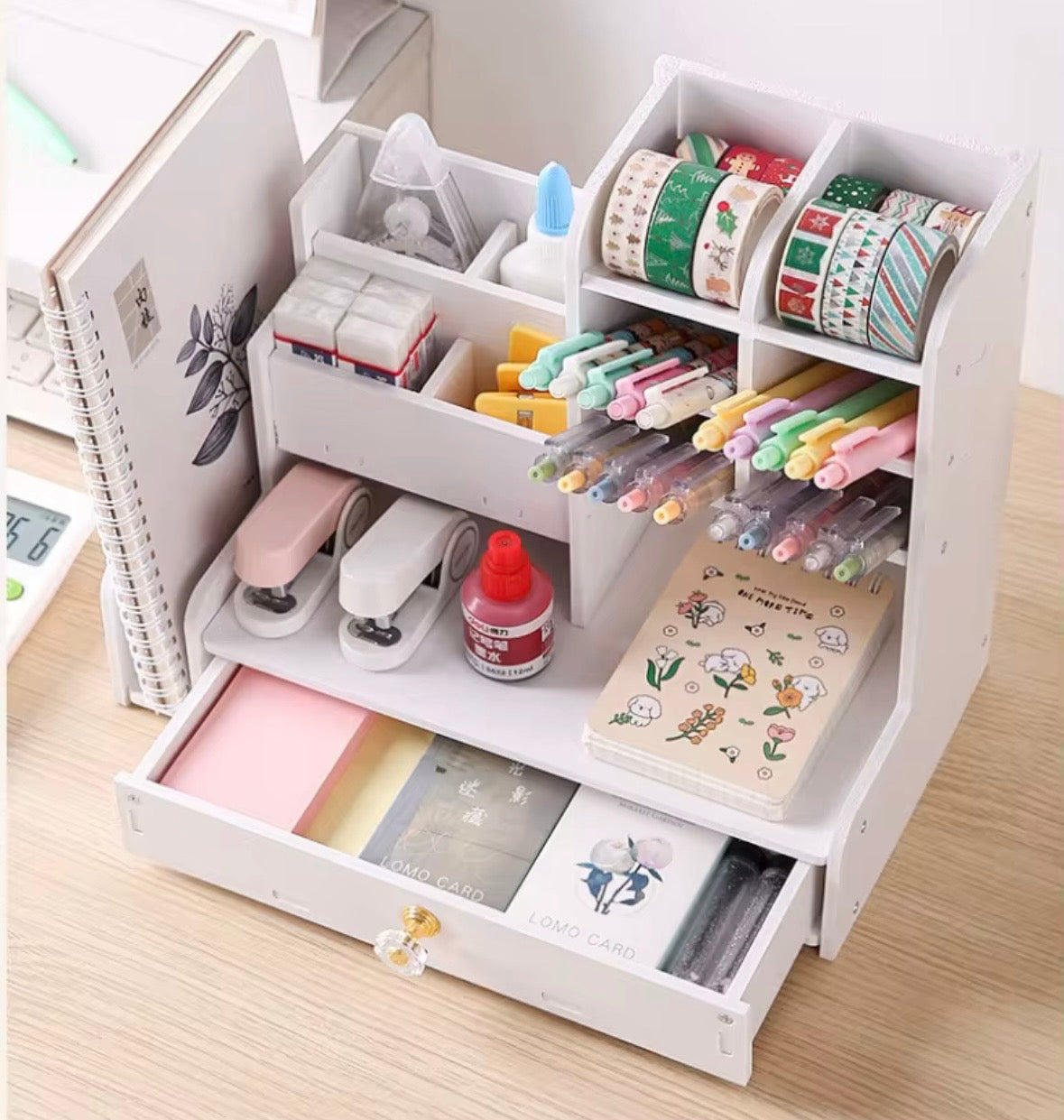 Organizer Trucchi Premium in Legno Bianco con Cassetto Porta Gioielli