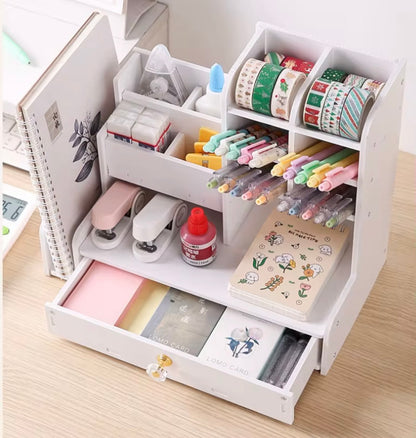Organizer Trucchi Premium in Legno Bianco con Cassetto Porta Gioielli