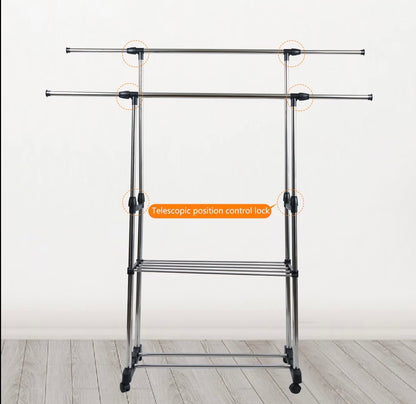 Stender Appendiabiti Doppio Telescopico con Ripiano | Estensibile e Salvaspazio su Ruote