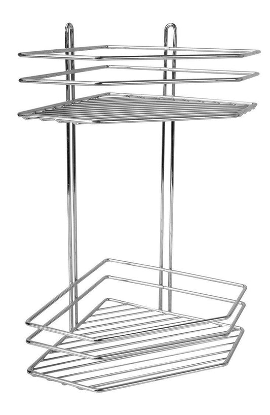 Scaffale Angolare da Bagno in Metallo Cromato 2 Ripiani – Portaoggetti Doccia Salvaspazio