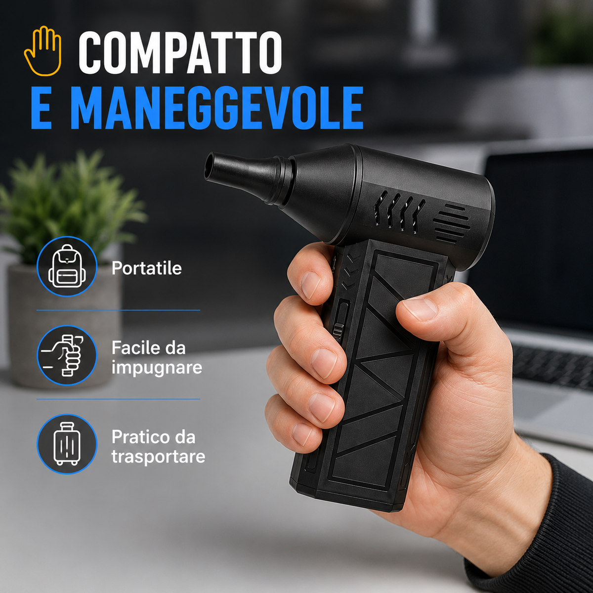 Mini Jet Fan Portatile Ricaricabile – Soffiatore d’Aria Compatto con Bocchetta Direzionata, Ricarica USB, per Tastiera, Auto, Elettronica, Banco da Lavoro e Pulizia di Piccoli Spazi