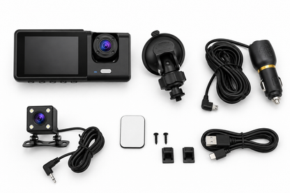 Dashcam Auto 1080P con Telecamera Posteriore, Videocamera per Auto con Display Integrato, Supporto a Ventosa, Registrazione Anteriore e Posteriore, Alimentazione da Auto