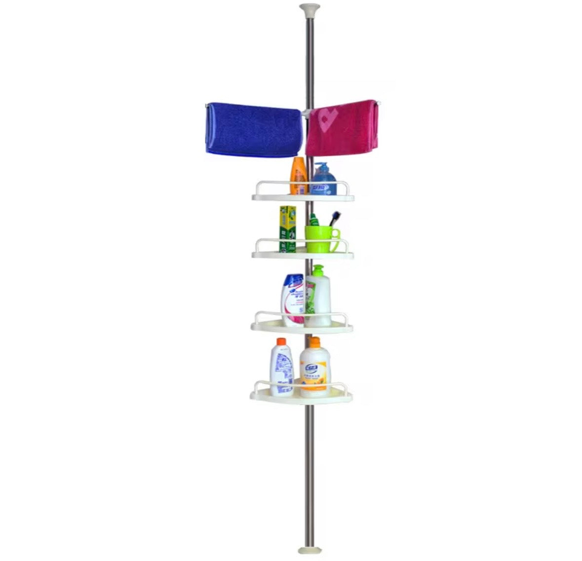 Mensola Angolare da Bagno e Cucina – Ripiano Estensibile a Colonna con 4 Ripiani Regolabili