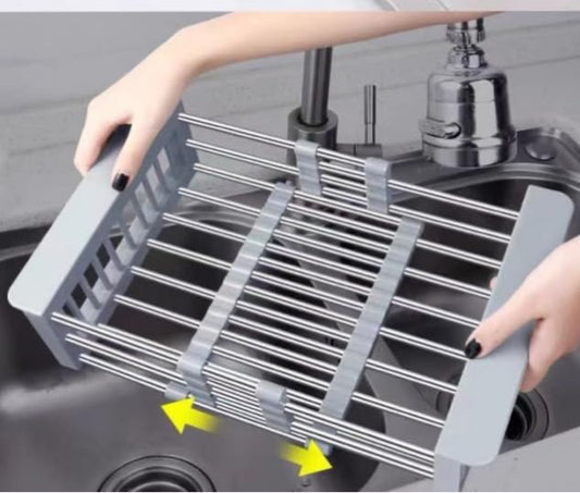 Bdit ACCESORI Scolapiatti da Lavello Appoggio telescopico allungabile e Rimovibile di Asciugatura del Superiore del Lavandino Dell'acciaio Inossidabile Cestello in rete, cestello lavello