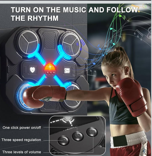 Macchina da Boxe Musicale Extra Large a Parete con LED Dinamico a Colori, Bluetooth, Musica Elettronica e 12 Livelli di Velocità – Allenamento Interattivo per Bambini e Adulti – Ideale per Casa, Interni, Palestre, Allenamenti Fitness e Tempo 27cmx32cm