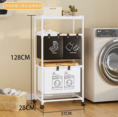 Carrello Portabiancheria Salvaspazio su Ruote - Organizer Lavanderia a 3 Livelli con Ceste Separatori