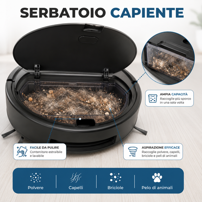Robot Aspirapolvere Automatico per Casa e Ufficio, Aspirazione Potente, Compatto e Silenzioso, Pulizia di Polvere, Capelli e Briciole, Ideale per Pavimenti e Tappeti Sottili