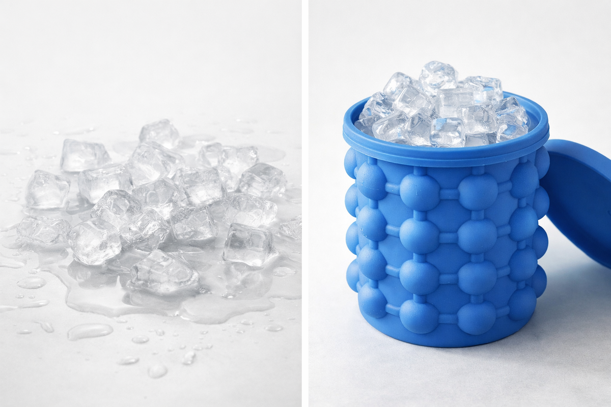 Secchiello Ghiaccio in Silicone con Coperchio, Stampo Ghiaccio Flessibile, Contenitore Cubetti Ghiaccio, Ice Bucket per Bevande, Cocktail, Casa e Picnic