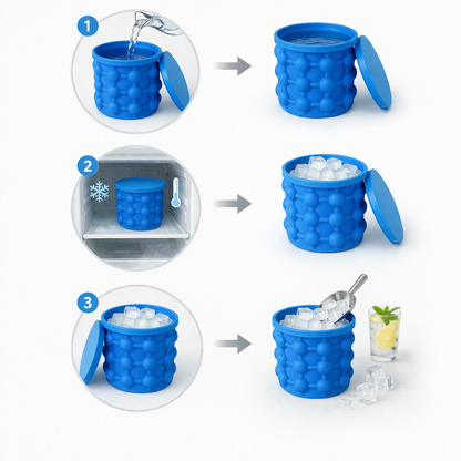 Secchiello Ghiaccio in Silicone con Coperchio, Stampo Ghiaccio Flessibile, Contenitore Cubetti Ghiaccio, Ice Bucket per Bevande, Cocktail, Casa e Picnic