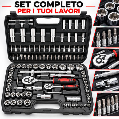 BDIT Accessori Set Chiavi a Bussola con Cricchetti, Valigetta Portautensili Completa con Bussole, Inserti, Prolunghe e Accessori, Kit Utensili per Manutenzione, Auto e Fai da Te
