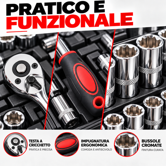 BDIT Accessori Set Chiavi a Bussola con Cricchetti, Valigetta Portautensili Completa con Bussole, Inserti, Prolunghe e Accessori, Kit Utensili per Manutenzione, Auto e Fai da Te