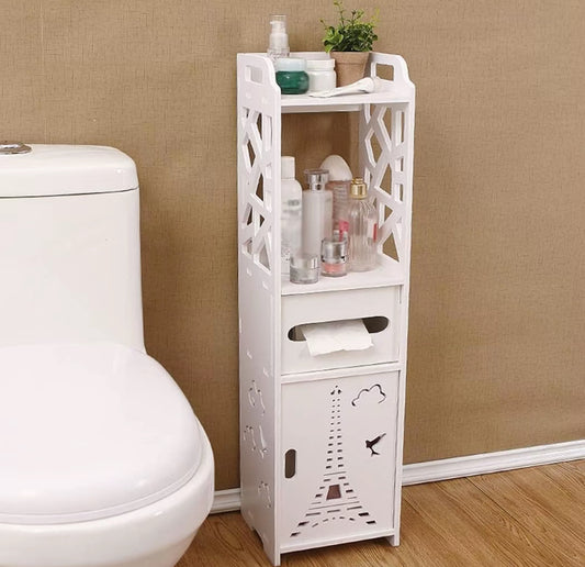 Bdit accessori -Mobile Bagno Sospeso Bianco Salvaspazio 80×18×30 cm — Armadietto Verticale Moderno