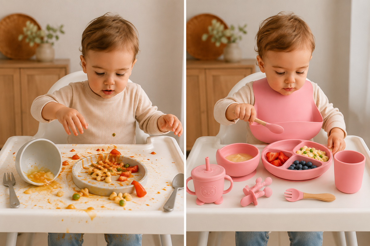 Set Pappa Svezzamento Neonati in Silicone Rosa, Kit Pappa Bambini con Piatto Ventosa, Ciotola, Bavaglino, Bicchiere, Tazza con Cannuccia e Posate, Set Alimentazione Baby Food Grade BPA Free