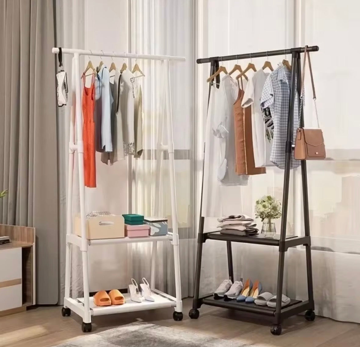 Guardaroba Aperto Stand Appendiabiti con Ripiani (160 cm) | Salvaspazio su Ruote