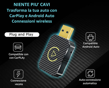 Adattatore Wireless per CarPlay e Android Auto, Convertitore Senza Fili Plug & Play, Dongle USB per Auto con CarPlay Cablato, Connessione Automatica Bluetooth WiFi, Compatibile iOS e Android