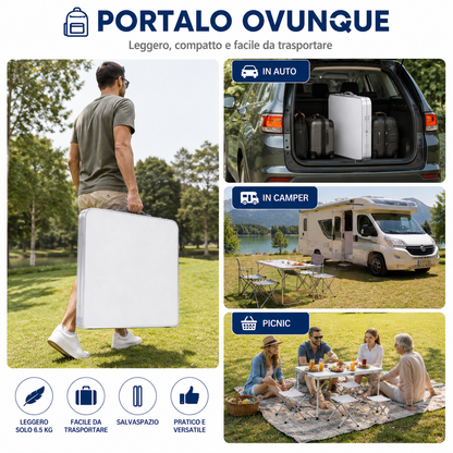 Tavolo Pieghevole da Campeggio con 4 Sgabelli Inclusi, Tavolo Picnic Portatile Richiudibile con Altezza Regolabile 55/62/70 cm, Tavolo da Giardino Campeggio Pesca BBQ Escursioni 120x60 cm