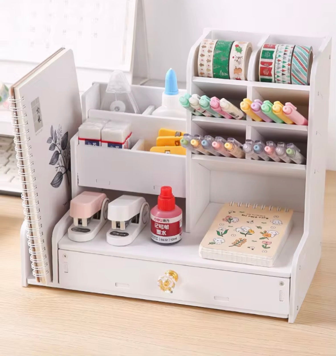 Organizer Trucchi Premium in Legno Bianco con Cassetto Porta Gioielli