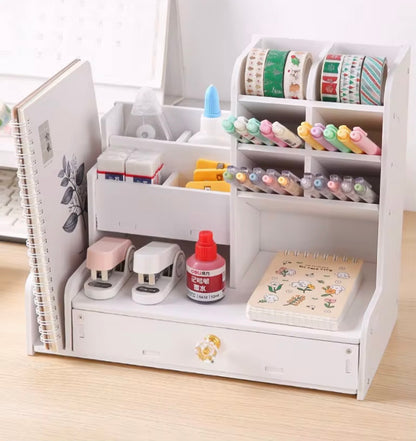 Organizer Trucchi Premium in Legno Bianco con Cassetto Porta Gioielli