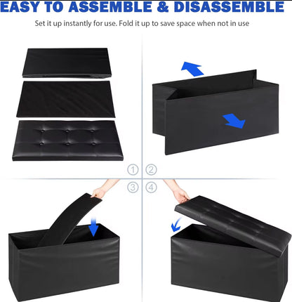 Leather Padded Trunk Bench Pouf with Quilted Button Design – Multi-Functional Storage Ottoman Bag – Available in Various Colours - BDIT ACCESSORI