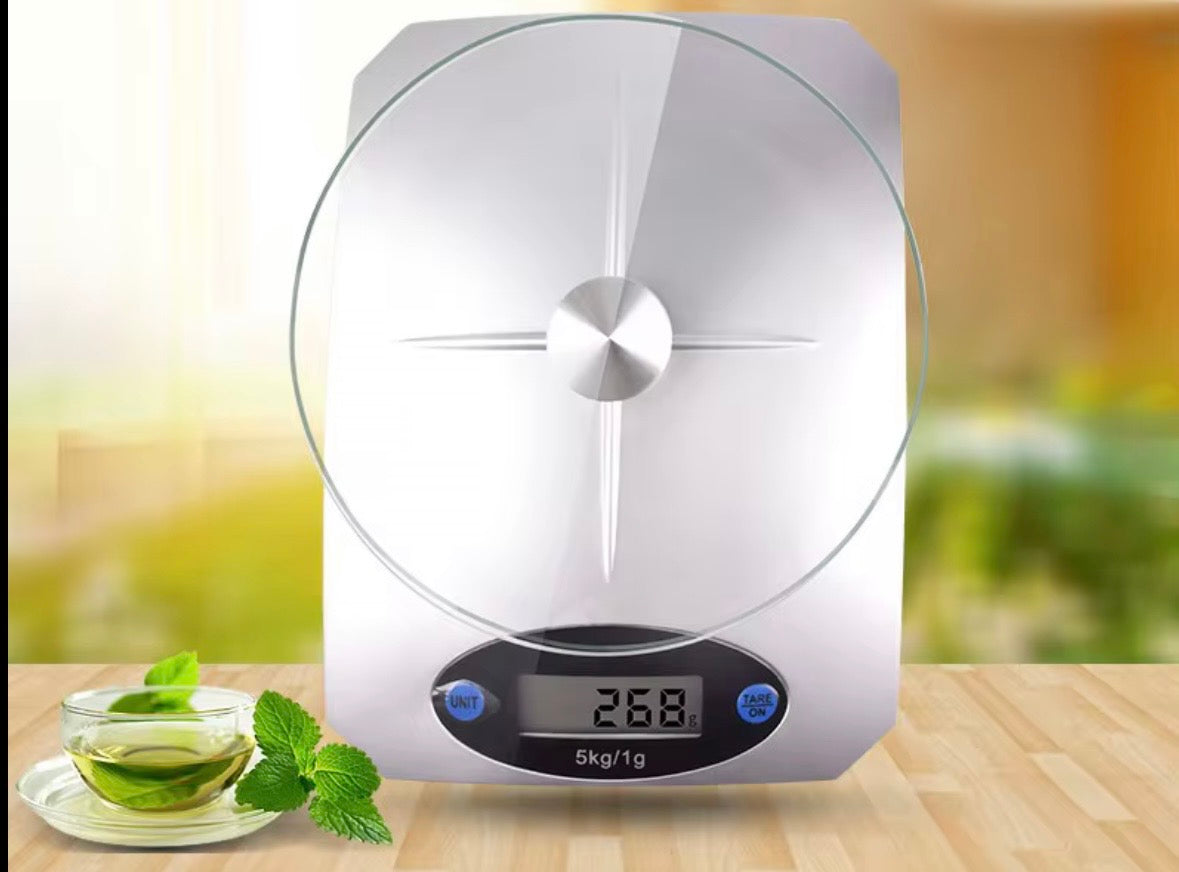 Bilancia da Cucina Digitale di Precisione Mr. Chef® | Piatto in Vetro Temperato, Misura Fino a 1 Grammo, 5 Kg