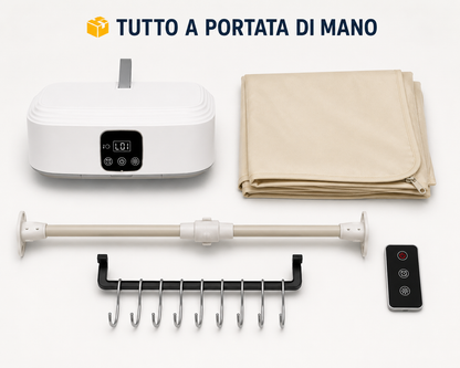 Asciugabiancheria Portatile per Vestiti con Telecomando e Display Digitale, Armadio Asciugatore Verticale con Copertura in Tessuto e Sistema Appendibiti, Design Compatto Salvaspazio per Casa e Lavanderia