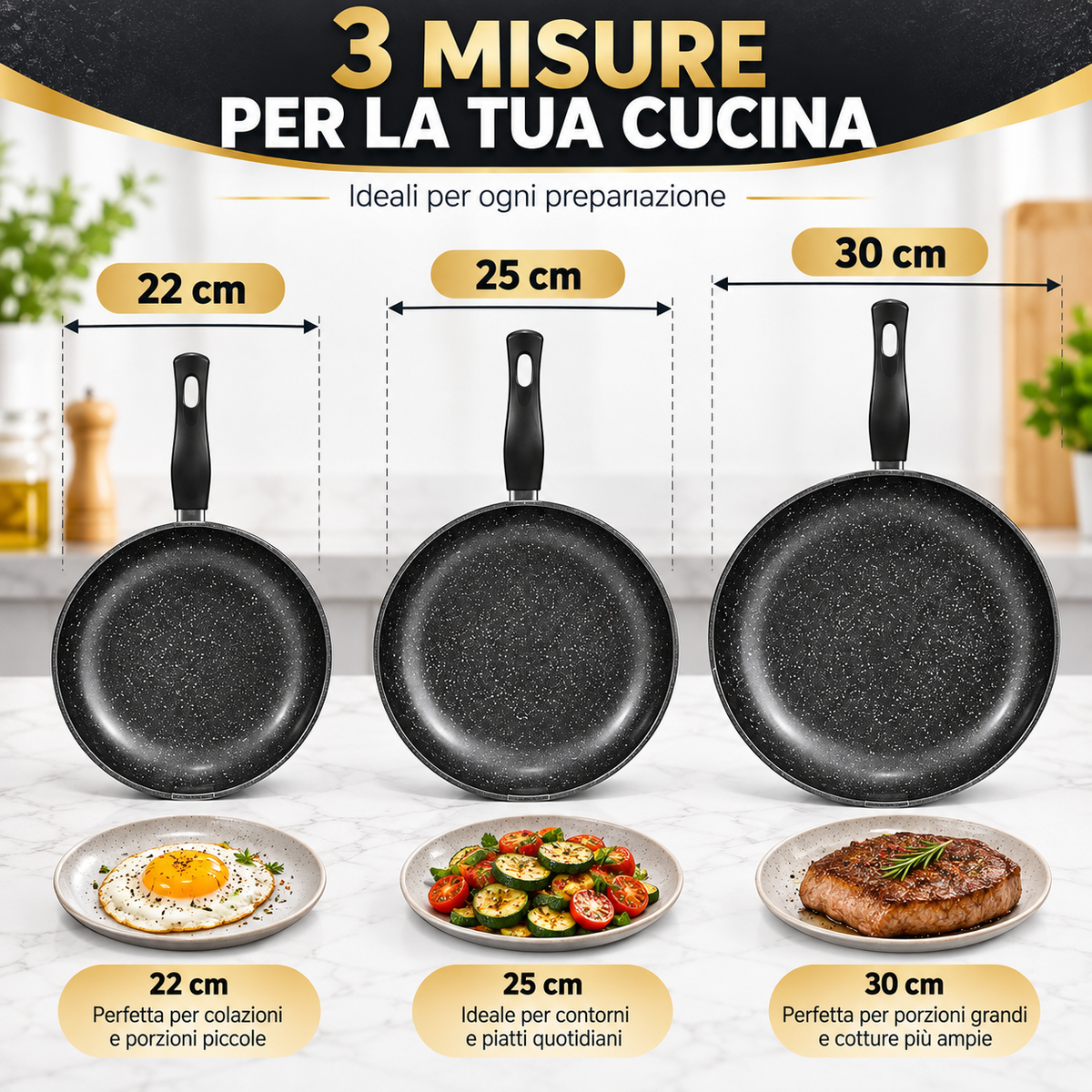 BDIT Accessori Set Pentole e Padelle 9 Pezzi Effetto Granito, Batteria da Cucina con Coperchi in Vetro, Padelle 22/25/30 cm, Casseruole 20/24 cm e Pentolino 14 cm, Nero Grigio