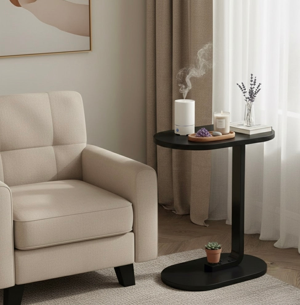 Tavolino Laterale Moderno in Legno e Metallo – Tavolino da Divano Salvaspazio, Comodino Minimal per Soggiorno e Camera