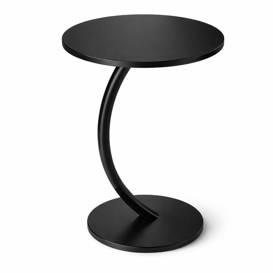 Tavolino Laterale Moderno Curvo, Tavolino Rotondo da Divano Salotto, Tavolo Compatto per Laptop, Caffè e Decorazioni, Design Minimal Salvaspazio, Nero 38x40x62 cm
