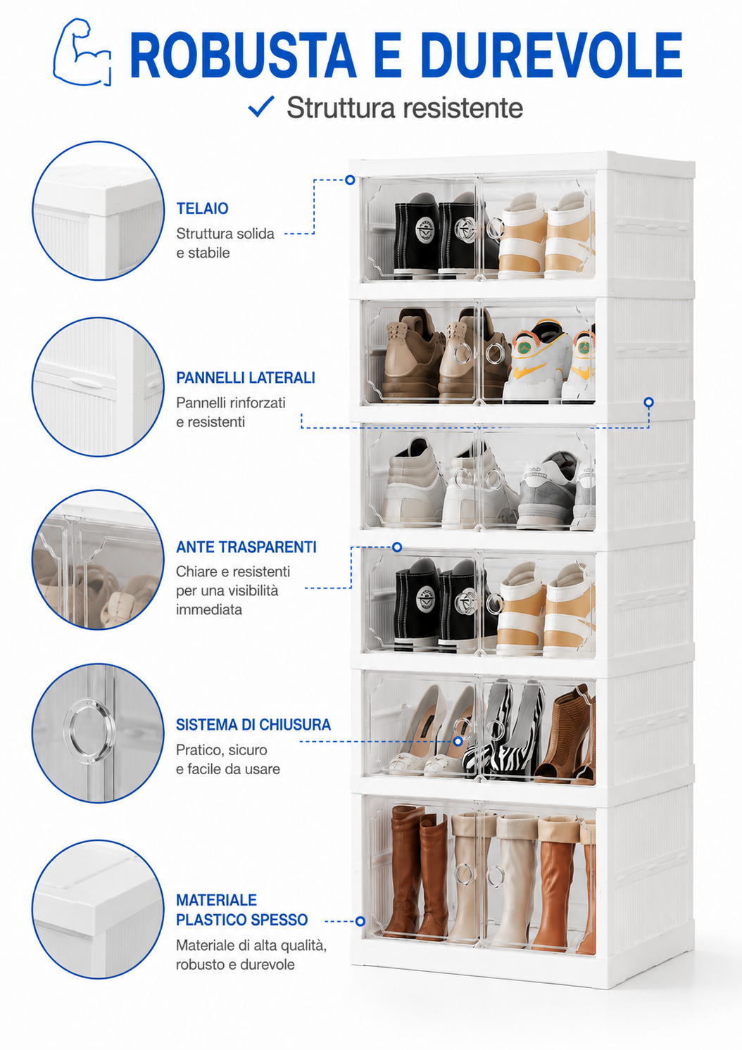 Scarpiera Pieghevole 6 Piani con 12 Scomparti, Mobile Porta Scarpe ad Apertura a Fisarmonica, Ante Trasparenti, Salvaspazio 117 × 43 × 34,5 cm, Organizzatore per Ingresso, Camera e Cabina Armadio