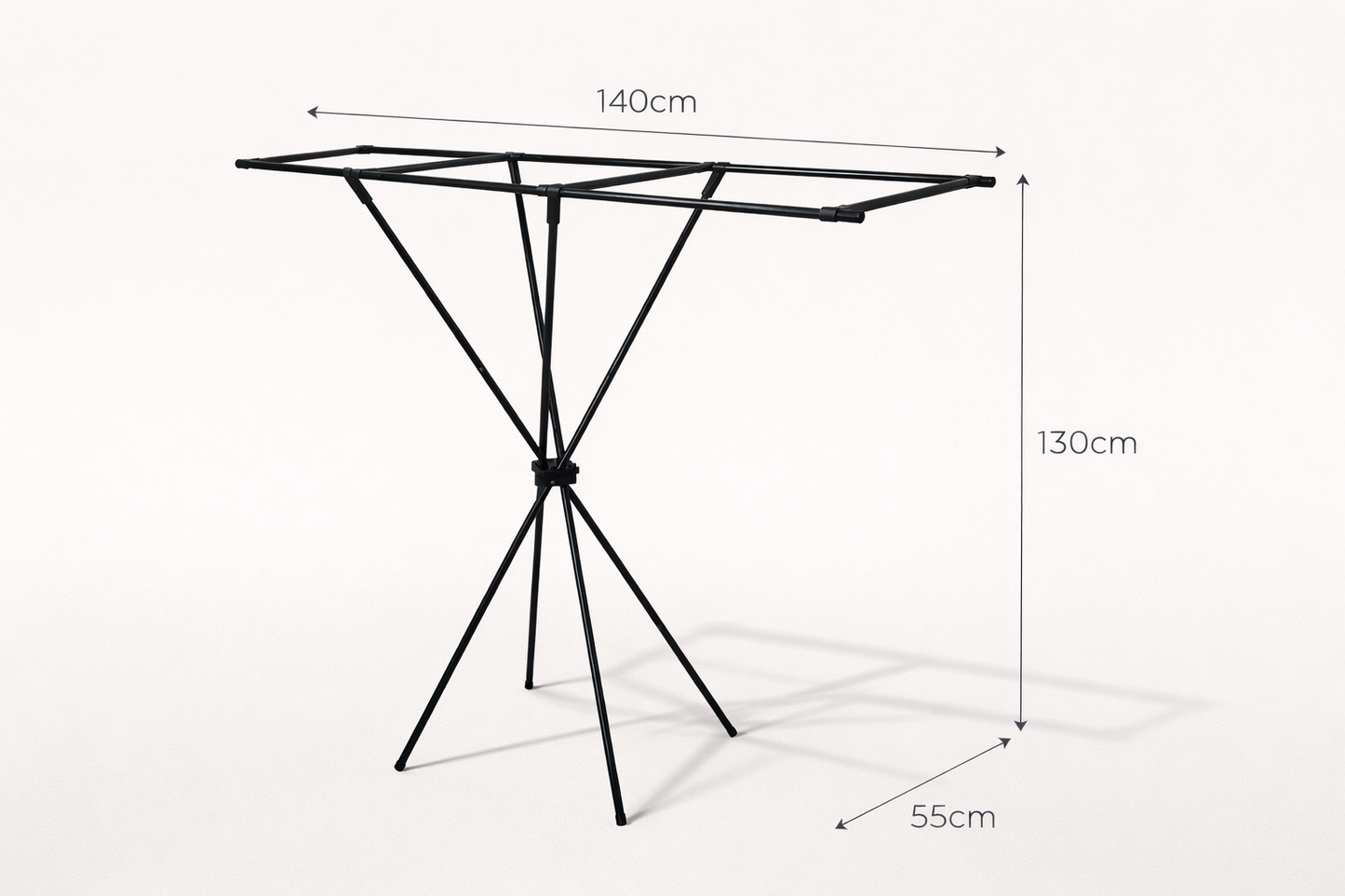 Stendibiancheria Pieghevole Doppia Asta 140x130x55 cm – Stendino Salvaspazio da Interno con Base Stabile a Treppiede – Stendipanni Richiudibile in Metallo per Appartamenti, Studenti, Case Senza Balcone