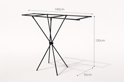 Stendibiancheria Pieghevole Doppia Asta 140x130x55 cm – Stendino Salvaspazio da Interno con Base Stabile a Treppiede – Stendipanni Richiudibile in Metallo per Appartamenti, Studenti, Case Senza Balcone