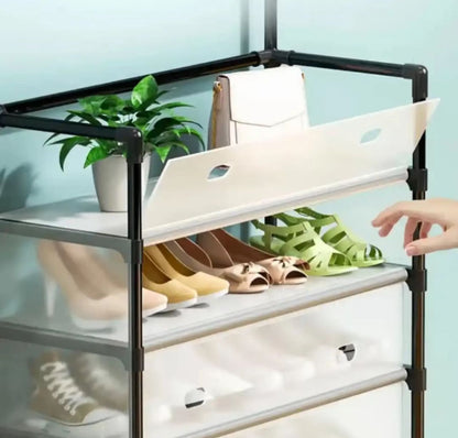 Mobile Organizer da Ingresso con Appendiabiti – Cassettiera Salvaspazio Multiuso con 4 Cassetti e Ganci