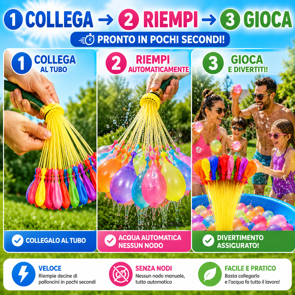 444 Palloncini d’Acqua Autoriempienti Colori Misti – Set con Riempimento Rapido Automatico, Palloncini per Giochi d’Acqua Estivi, Feste in Giardino, Piscina, Compleanni e Bambini