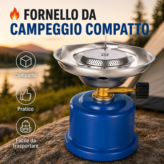 SAFETYCAMPING TR-219 Fornello da Campeggio Portatile, Fornello a Gas Compatto con Bruciatore e Regolazione della Fiamma, per Camping, Picnic, Pesca ed Escursioni Outdoor