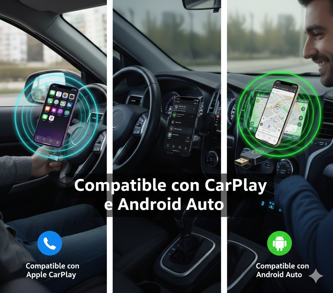 Adattatore Wireless per CarPlay e Android Auto, Convertitore Senza Fili Plug & Play, Dongle USB per Auto con CarPlay Cablato, Connessione Automatica Bluetooth WiFi, Compatibile iOS e Android
